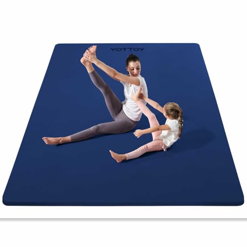 YOTTOY Large Yoga Mat (75 * 52 * 1/2inch),Extra Wide TPE Exercise Mat,Non-Slip Workout Mat for Pilates, Fitness, Barefoot, Home Gym Studio with Strap and Towel - color: Blue, size: 75*52*1/4inch