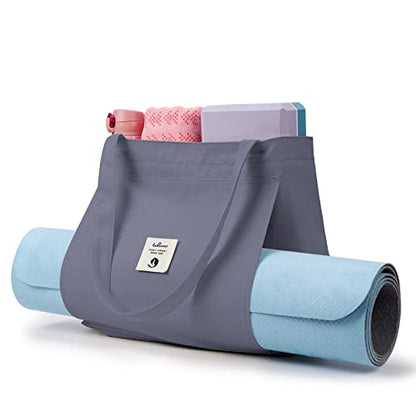 WLLWOO Yoga Mat Carrier Bag for Women Canvas Carryall Tote Gym Pilates | Large Holder Zipper Shoulder for Beach Travel Workout Fitness Office - color: gray