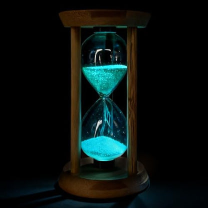 PROLOSO Wooden Sand Timers 1 Minute Glow in the Dark Sandglass Countdown Hourglass Sand Clock for Toothbrush Timer Games Classroom Home Office - color: Glow in the Dark Blue, size: 1 MIN/3.74 IN