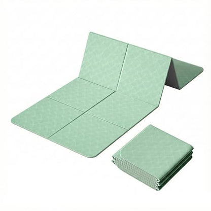 Foldable Yoga Mat 10 mm Thick Extra Wide 72"x28", Non Slip Travel Exercise Pad, TPE Compact Folding Pilates Floor Cushion for Home Gym & Nap, Mint Green