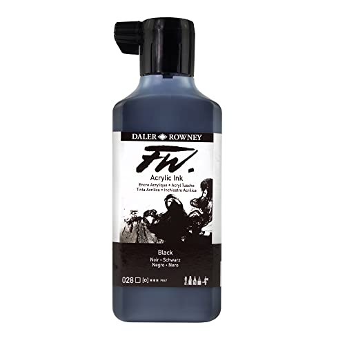 Daler-Rowney FW Acrylic Artists Ink, 180ml/6oz Plastic Bottle, India Ink (D160181028) - size: 6.1 fl oz