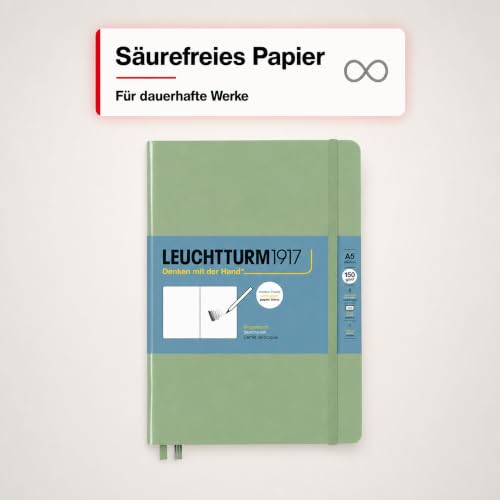 Leuchtturm1917 - Medium A5 Hardcover Sketchbook (Sage) - 112 Pages of 150g/m² Paper - color: Sage, size: Medium (A5)