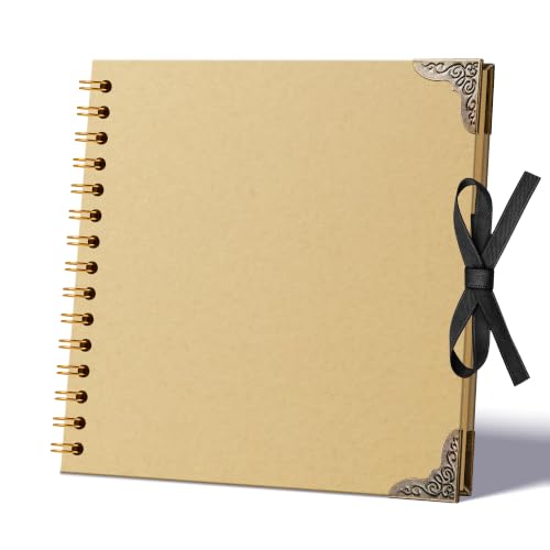 Scrapbook Photo Album 8"x8" 30 Sheets 60 Pages Kraft Paper Ribbon Closure | DIY Memory Book with Corner Protectors for Family Baby Milestones, Art & Craft Projects, Perfect for Polaroid 4x6 5x7 Photos - size: 8''x8''