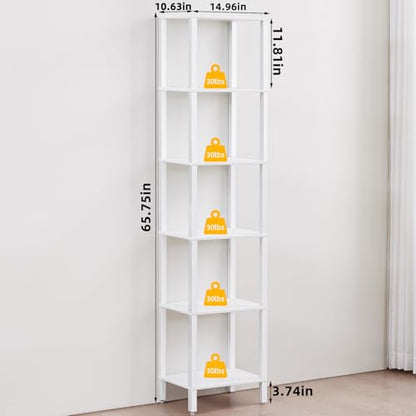 YUFAM 6 Tier Tall Skinny Bookshelf, Narrow Bookcase, Wooden Shelf, White - color: White, size: 6-Tier