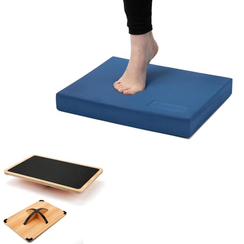 strongtek 360° balance board & blue foam pad – core stability & rehab training set