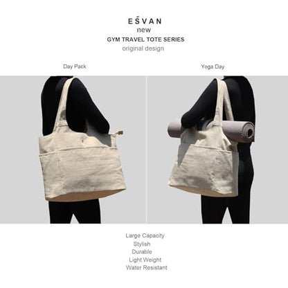 ESVAN Yoga Tote Bag Mat bag Women Shoulder Bags Carryall Tote for Travel Office Workout Gym Nurse Beach - color: Linen Beige