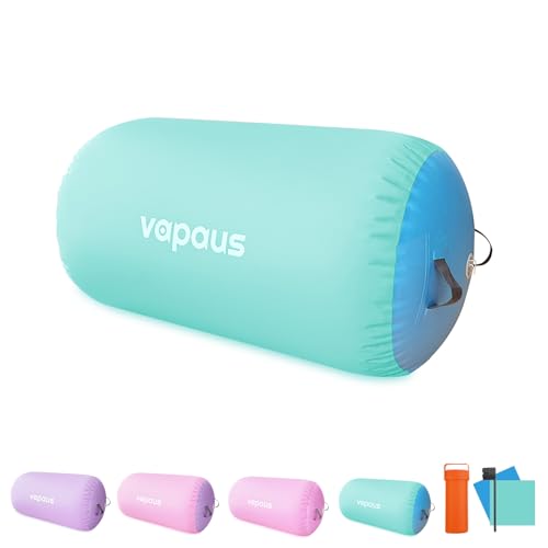 Vapaus Gymnastics Air Barrel Inflatable Tumbling Roller Mat Back Handspring Trainer Air Roller Tumbler Octagon Barrel Gymnastics Equipment for Tumble Track Cheerleading Yoga Training Durable AntiSlip Double Seal Without Pump - color: Mint/Blue, size: (L)3