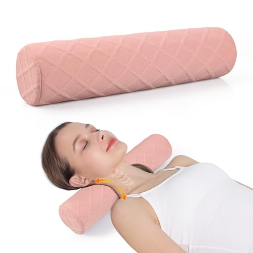 Cozyhealth Cervical Roll Pillow, Medium Soft Memory Foam Neck Round Pillow Cylinder Bolster Pillow for Sleeping, Round Neck Support for Bed, Legs, Back and Yoga (Pink, Medium - 3.9" H) - color: Pink, size: Medium - 3.9" H