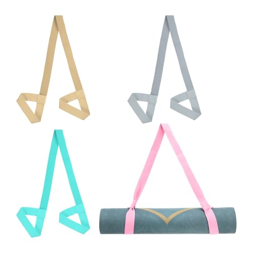 PATIKIL Yoga Mat Strap Adjustable Yoga Mat Carrier Straps Sling Cotton Anti Slip Mat Holder Stretching Band for Exercise - color: Khaki/Light Grey/Lake Green/Pink