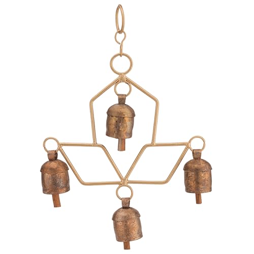 Handmade Wind Chime Bell – Rustic Hanging 4 Bell for Porch, Garden, Balcony, Christmas Decor – Farmhouse Jingle Bells, Witch Bells, Lucky Cow Bells, Boho Ornament Indoor Outdoor - 8 x 4 Inch - color: Cottage Chime