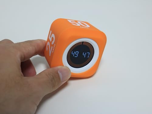 Rotating Cube Countdown Visual Timer 5, 25, 10 50 Minutes Preset - color: Orange+white
