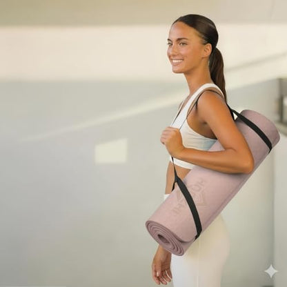 Yoga Mat Non Slip, 8mm TPE Exercise Mat with Carrying Strap, Eco Friendly Fitness Mat for Yoga Pilates Gym Workout, 72" x 24" - color: Pink + Navy Blue