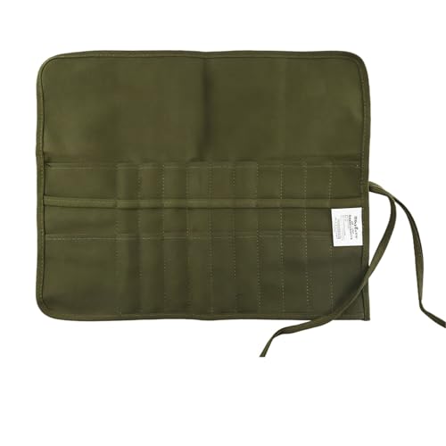Green Canvas Paint Brush Holder Roll-up Case Bag, 22 Slots Pockets Carry Pouch Artist Brush Storage Organizer, 16.54" L x 12.99" W