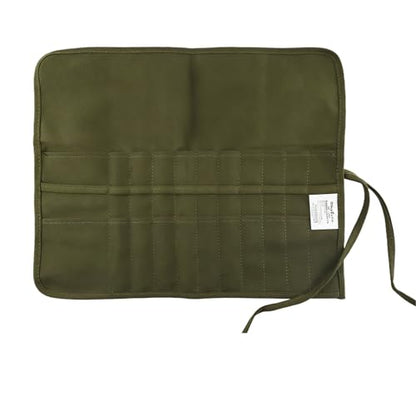 Green Canvas Paint Brush Holder Roll-up Case Bag, 22 Slots Pockets Carry Pouch Artist Brush Storage Organizer, 16.54" L x 12.99" W