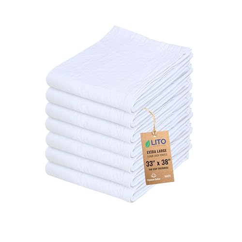 Flour Sack Towels | Tea Towel for Crafts| Kitchen Dish | Cotton Blank Towel for Embroidery| Baking Bread Proofing Linen Cover| Thick Absorbent Quick Dry| 7 Pack 33"x38" White - color: White, size: 33"x38"-Pack of 7