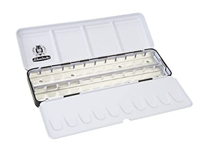 Schmincke - HORADAM AQUARELL Empty box 74 924 097, black metal box with mixing palette for individual filling with 24 x 1/2 or 12 x 1/1 cells - size: 8.8" x 2.8" x 0.9"