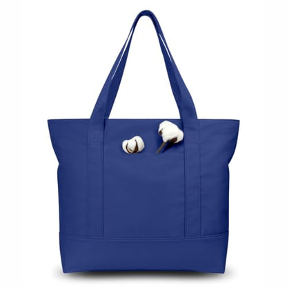 TOPDesign 1-Pack Canvas Tote Bag with an External Pocket, Reusable Grocery Shopping Bag, Top Zipper Closure, Daily Essentials (Blue) - color: Blue