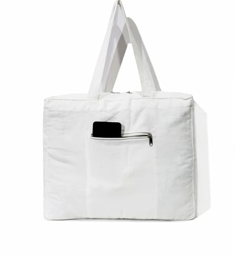 INDIAN CRAFT CASTLE Tote Bag with Yoga Mat Carrier Pocket Carryall Shoulder Bag for Office, Workout, Pilates, Travel, Beach and Gym - color: White