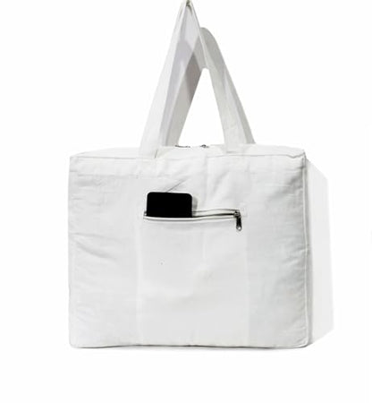 INDIAN CRAFT CASTLE Tote Bag with Yoga Mat Carrier Pocket Carryall Shoulder Bag for Office, Workout, Pilates, Travel, Beach and Gym - color: White
