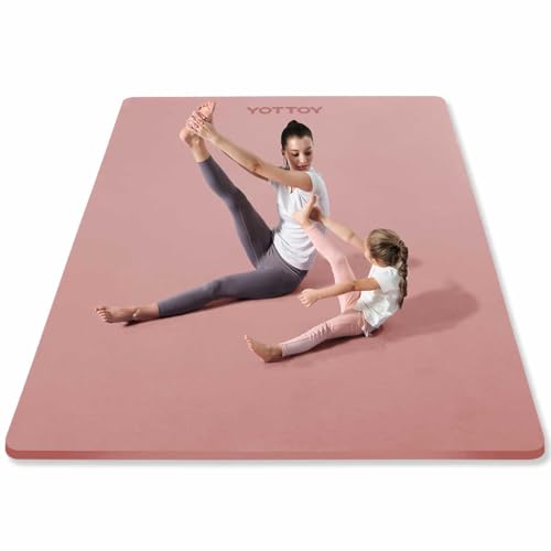 YOTTOY Large Yoga Mat (75 * 52 * 1/2inch),Extra Wide TPE Exercise Mat,Non-Slip Workout Mat for Pilates, Fitness, Barefoot, Home Gym Studio with Strap and Towel - color: Pink, size: 75*52*1/4inch