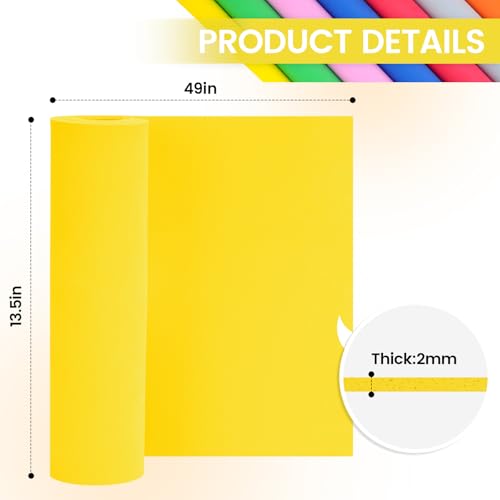 Do²ping Yellow Eva Foam Sheets roll, 2mm eva Craft Foam 49''x13.5'' High Density 86kg/m3 for Cosplay - color: Yellow, size: Thickness 2mm