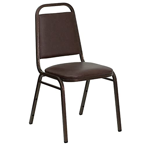 EMMA + OLIVER Brown Vinyl Trapezoidal Back Stacking Banquet Chair - color: Brown Vinyl/Copper Vein Frame