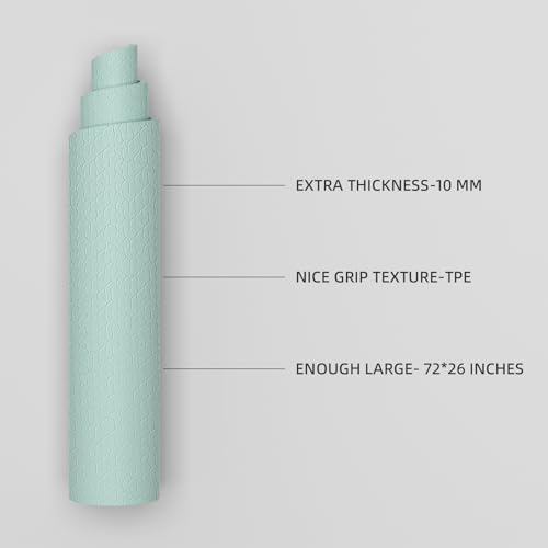 TPE Yoga Mat 72"x26"x0.4" Thick Non Slip Exercise Fitness Mat - color: Green