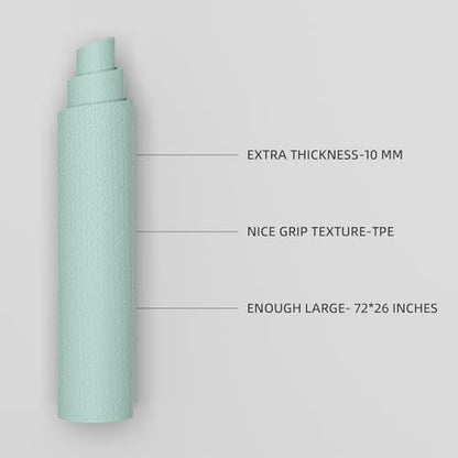 TPE Yoga Mat 72"x26"x0.4" Thick Non Slip Exercise Fitness Mat - color: Green