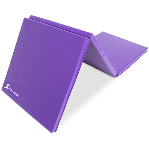 ProsourceFit Tri-Fold Folding Thick Exercise Mat 6’x2’ with Carrying Handles for MMA, Gymnastics, Stretching, Core Workouts - color: Purple, style: PACK OF 1