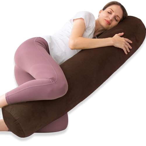 1 MIDDLE ONE Round Body Pillow for Adults, Long Bolster Pillow for Bed with Removable Velvet Cover, Decorative Tube Roll Cylinder Pillow, 47 x 7.87 Inch, Coffee - color: Coffee, size: 47 inch