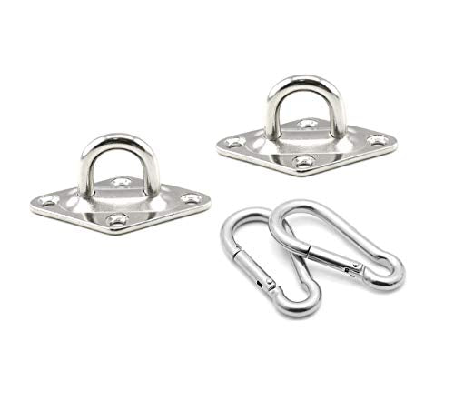 2-Pack M5 Ceiling & Wall Mount Hanging Hardware Fitting Set 304 Stainless Steel Heavy Duty Diamond Pad Eye Hook Plate + Snap Hook for Yoga Hammock Swing Marine Boat Application - size: M5 Diamond Pad