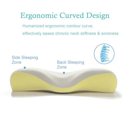 Memory Foam Cervical Pillow, Side and Back Sleeper Pillow for Neck Pain Relief, Orthopedic Cervical Contour Shape Soft Ergonomic Cervical Neck Pillow with Cooling Ice Silk Breathable Design