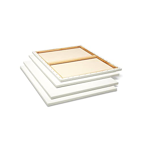 KINGART Stretched White Canvas Set – Rectangle, 18x24 Inch, 4-Pack – 100% Cotton, Triple Gesso Primed – 5/8" Profile Back-Stapled Artist Boards for Acrylic, Oil, Pouring, & Mixed Media Painting - size: 18" x 24"