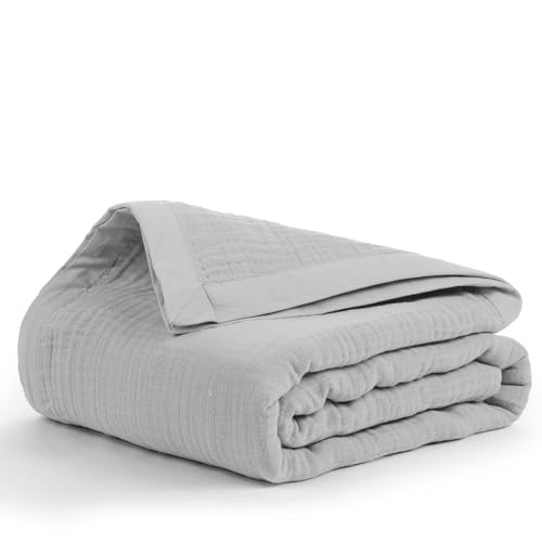 Salt Earth 100% Cotton Gauze 55"X75" Twin 4 Layered Blanket- Scottish Grey | Premium Muslin Blanket for Couch,Bed,Living,Summer Lightweight, All Seasons Blankets & Throws, Boho,Travel & Skin Friendly - color: Scottish Grey, size: 55"X75" Twin