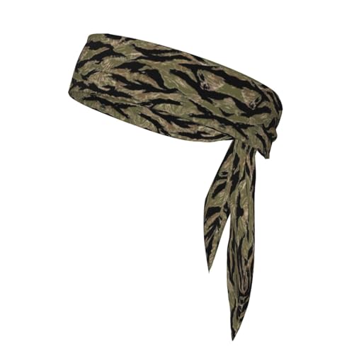 Tiger Stripe Camo Print Sport Head Ties Back Bandanas Workout Hair Band Athletic Sweatbands Tennis Running