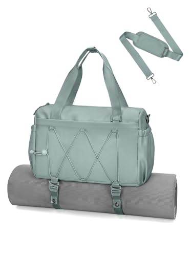 RHDZO Small Gym Bag for Women with Yoga Mat Holder and Wet Pocket, Green | Mini Duffle Bag for Men, Yoga Bags with Barbell Pad Holder, Water Bottle Holder, Sports Travel Workout Dance, Luggage Strap - color: Green