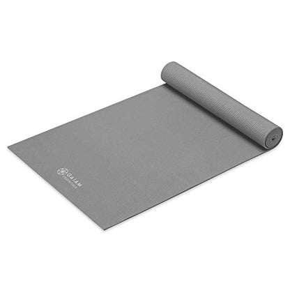 Gaiam Essentials 1/4" Thin (6mm) Yoga & Pilates, Fitness & Exercise Mat with Easy-Cinch Carrier Strap Cusion Support For Fitness and Gym Workouts - color: Grey
