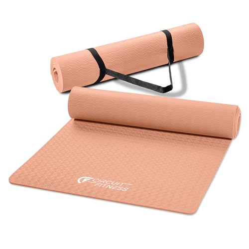 Circuit Fitness by Marcy Non-Slip Multi-Purpose Exercise Yoga Mats with Carrying Strap Multi-Thickness, Multi-Color Options - color: Sunset Orange, size: 1/4-inch