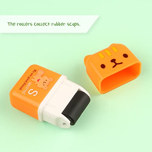 Tamaki 6 Pack Erasers for Kids, Cute Erasers with Cover and Roller | Pencil Rubber Eraser for Party Favors Gift Supplies