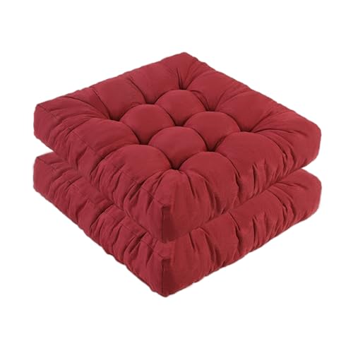 Meditation Floor Cushions Set of 2, Thickened Floor Pillow for Adults, Large Square Pillows Seat Cushion for Tatami Living Room Yoga, Memory Sponge Block Added, 22x22 Inch, Wine Red - color: Wine Red, size: 2pcs