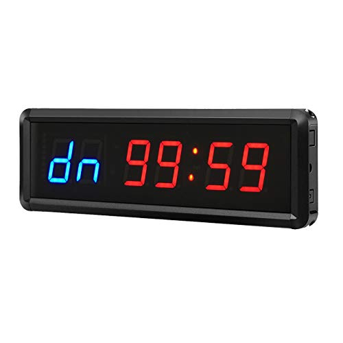 Gym Timer Clock Digital Interval Tabata Workouts Fitness Wall Small with Remote Home Garage Office Jujitsu School Referee Studio Church Service (Two Blue+Four Red 1.5") - color: Two Blue+four Red 1.5"