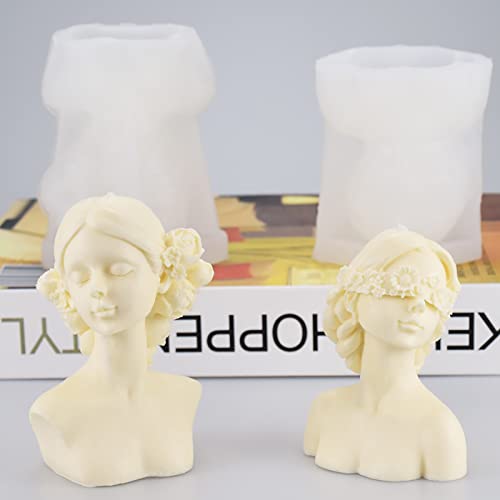 2 Pack Braid Girl Shape Portrait Candle Resin Mold - Resin Casting Silicone Molds for Home Decor & Candle Making Wave Spiral Mold - color: kc-braid-girl