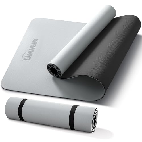 Umineux Non Slip Yoga Mat 72"x24" Exercise & Fitness Mat For Women and Men | 6MM & 10MM Thick, Pilates Mat with Carry Strap, Great for Home Workout, Yoga, Exercise and Pilates - color: Gray & Black, size: 6MM