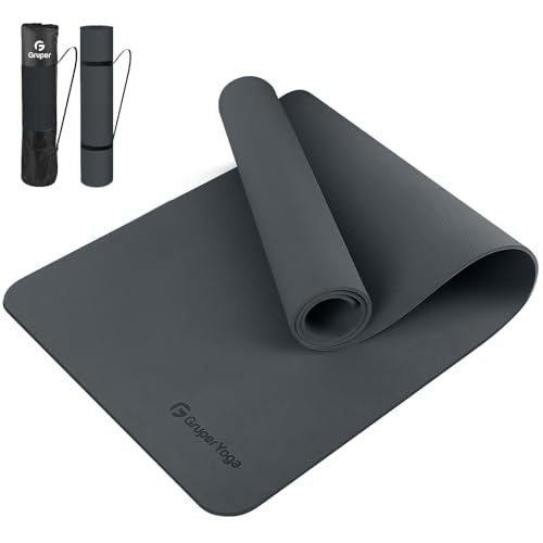 Gruper Yoga Mat Non Slip, 72"L x 24"W x 0.24"/0.32"TH, Anti-Tear Exercise Mat with Carrying Strap and Bag, Pro TPE Yoga Mats for Women, Workout Mats for Home, Pilates and Floor Exercises - color: Navy Blue
