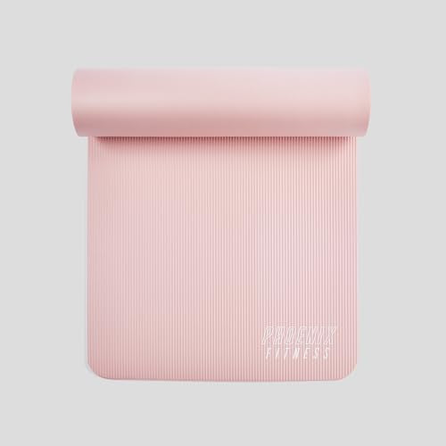 Phoenix Fitness NBR Yoga Mat - 15mm Extra Thick Exercise Mat with Carry Strap - Non Slip Yoga Mat for HIIT, Exercise & Pilates for Men and Women - Black or Pink - color: Pink