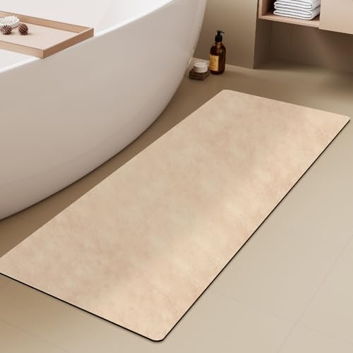 TYUU Thin Bath Mat Runner, Long Bathroom Rugs Non Slip, 24x70 Beige | Quick Dry Bath Rug Fits Under Door. Non-Slip Rubber Backing. Absorbent Faux Suede Bathroom Floor Mats. Bath, Shower & Sink. - color: Beige, size: 2' X 5'10" (Rectangular)