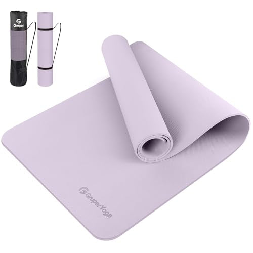 Gruper Yoga Mat Non Slip, 72"L x 24"W x 0.24"/0.32"TH, Anti-Tear Exercise Mat with Carrying Strap and Bag, Pro TPE Yoga Mats for Women, Workout Mats for Home, Pilates and Floor Exercises - color: Lavender