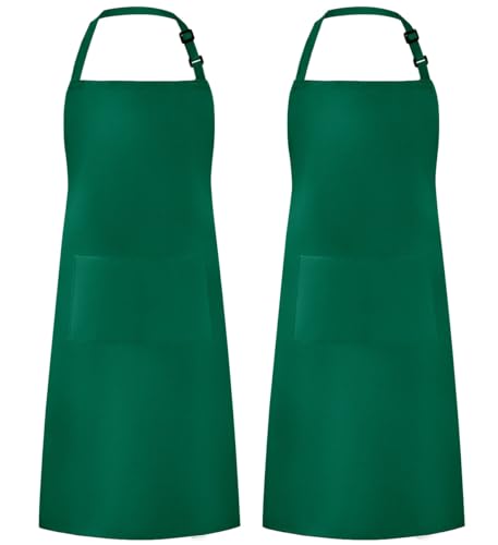 Syntus Apron for Men Women, Adjustable Cooking Kitchen Apron with 2 Pockets | Machine Washable, Firm Stitching, Stain Resistance, Long Tie Straps, 2 Pockets, Versatility, Unisex Use, Gift, BBQ - color: Basic Green, style: 2 Polyester