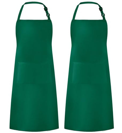 Syntus Apron for Men Women, Adjustable Cooking Kitchen Apron with 2 Pockets | Machine Washable, Firm Stitching, Stain Resistance, Long Tie Straps, 2 Pockets, Versatility, Unisex Use, Gift, BBQ - color: Basic Green, style: 2 Polyester