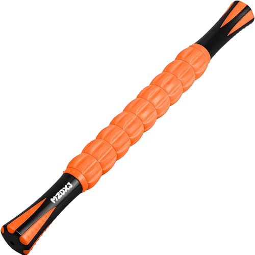 Muscle Roller & Massage Roller Stick for Athletes - Lymphatic Drainage Support, Relieves Muscle Soreness, Cramping & Tightness - Targets Legs, Arms, Back & Calves （Orange Wheel） - color: Orange